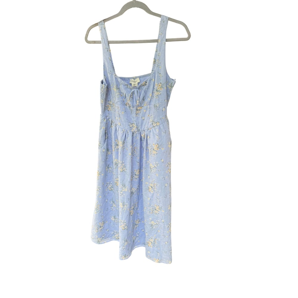 Jessica Simpson Blue Floral Midi Dress Smocked Back Cottagecore Summer Flower XL